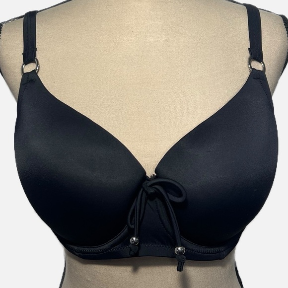 Dorina Fiji Black Seamless Smooth Bikini Top Silver Hardware Womens size 38D - Picture 3 of 9